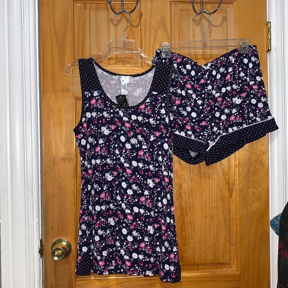 Kathy Ireland Navy Blue Floral Pajama 2 Piece